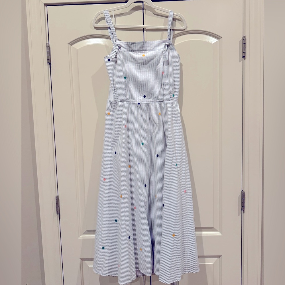 Current Air Dress. Empire waist, adjustable straps with embroidered dot details.